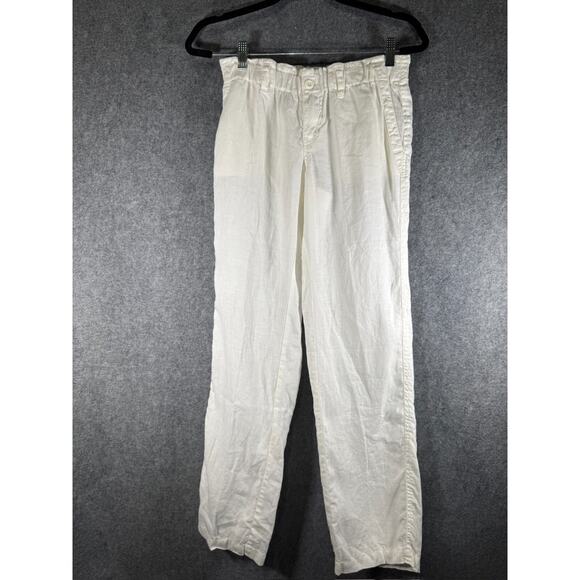 London Jean Pants Womens 4 White Linen Straight Leg Boho‎ Lagenlook Resort - Picture 1 of 7
